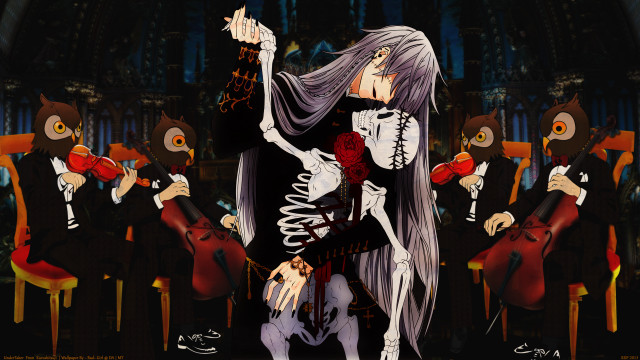 Skeleton girl long hair rose free wallpaper for desktop - medium preview image