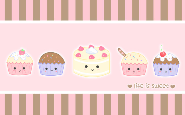 Pink striped cupcakes cake cherry free wallpaper for desktop - medium preview image