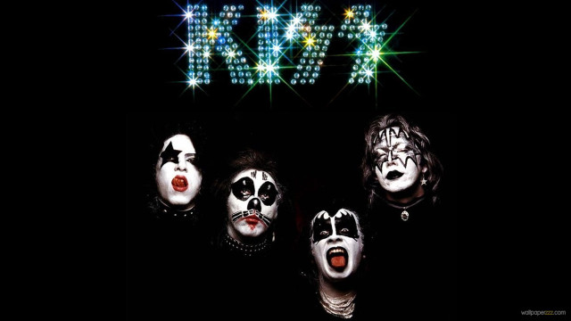 Kiss band members white black free wallpaper for desktop - medium preview image
