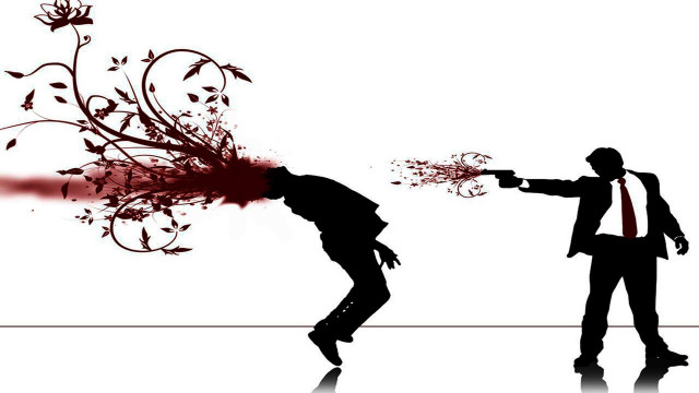 Man suit gun redlight surrealist free wallpaper for desktop - medium preview image