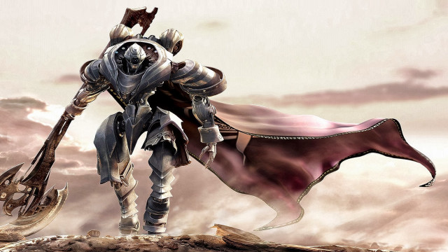 Man armor giant axe desert free wallpaper for desktop - medium preview image