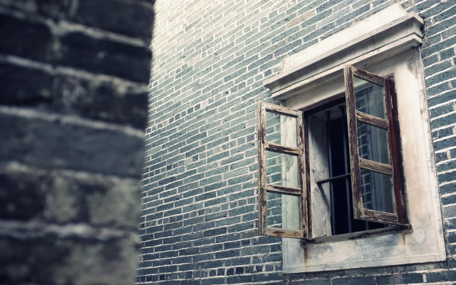 Window curtain brick wall architecture free wallpaper for desktop - medium preview image