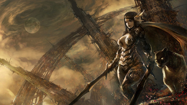 Woman sword cat fantasy demon free wallpaper for desktop - medium preview image