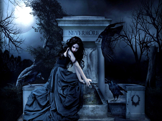 Woman black dress cemetery grave free wallpaper for desktop - medium preview image
