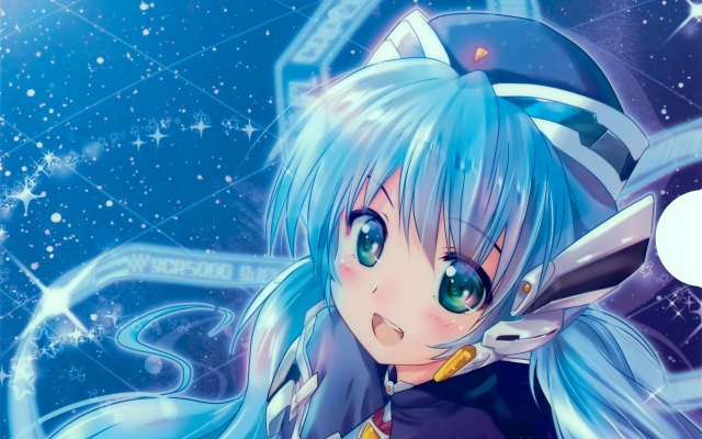 Anime girl blue hair hat free wallpaper for desktop - medium preview image
