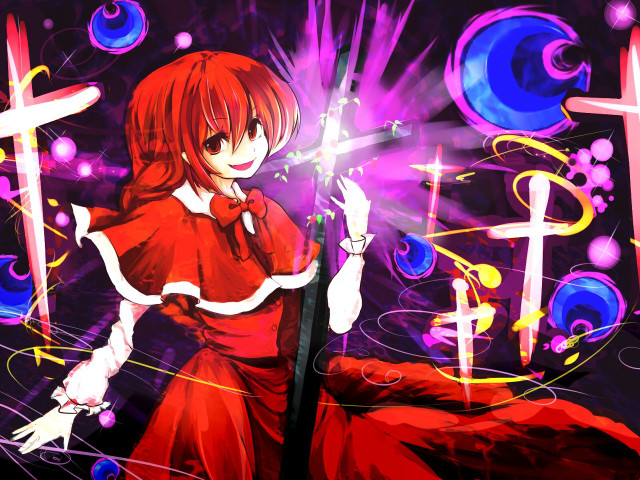 Woman red dress sword cross free wallpaper for desktop - medium preview image