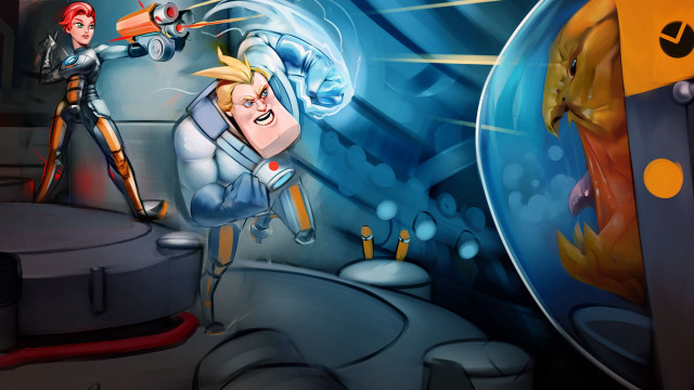 Cartoon man space suit gun free wallpaper for desktop - medium preview image