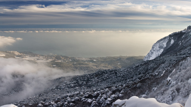 Snowy mountain clouds valley view free wallpaper for desktop - medium preview image