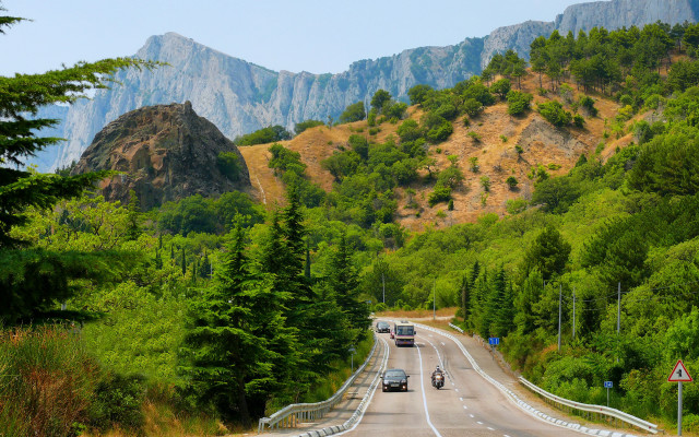 Road mountain cars landscape blue free wallpaper for desktop - medium preview image