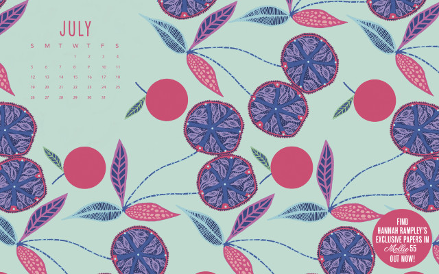 July calendar floral blue pink free wallpaper for desktop - medium preview image