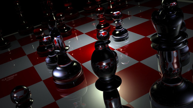 Chess board black red pieces free wallpaper for desktop - medium preview image