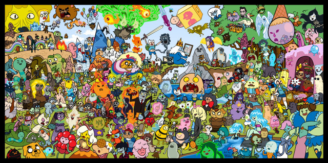 Cartoon characters group picture black free wallpaper for desktop - medium preview image