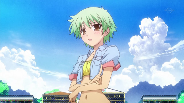 Girl green hair building sky free wallpaper for desktop - medium preview image