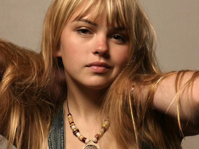 Blonde woman necklace beads shoulder free wallpaper for desktop - medium preview image