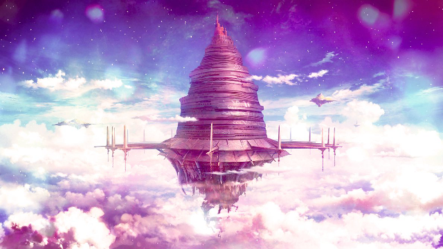 Futuristic city floating sky clouds free wallpaper for desktop - medium preview image