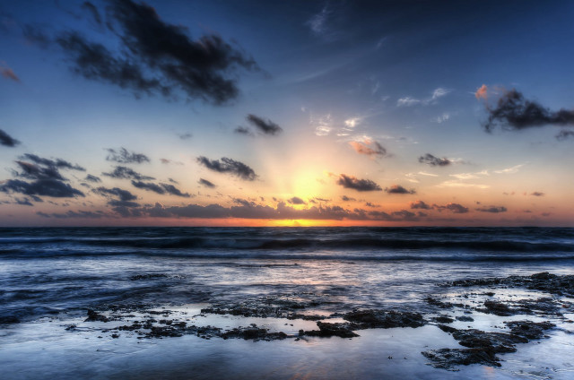 Sunset ocean sky clouds water free wallpaper for desktop - medium preview image