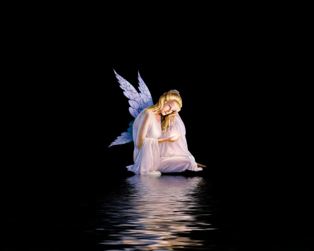 Fairy sitting water wings spread free wallpaper for desktop - medium preview image