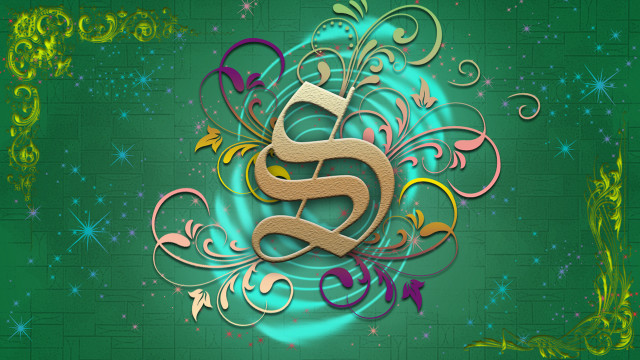 Green background gold purple design free wallpaper for desktop - medium preview image