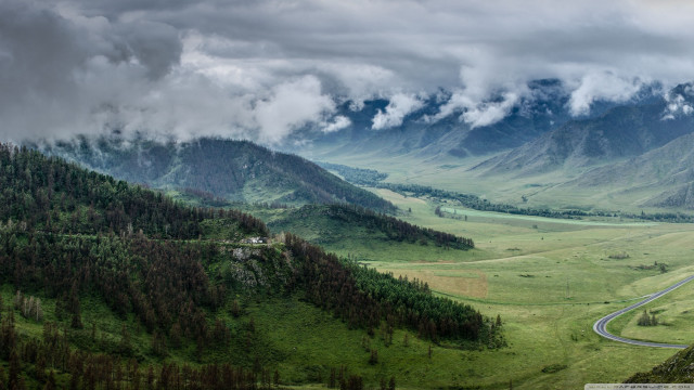 Valley winding road mountains cloudy free wallpaper for desktop - medium preview image