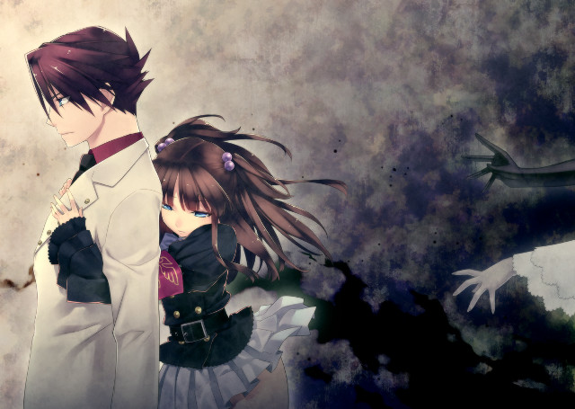 Anime couple tree leaves bird free wallpaper for desktop - medium preview image