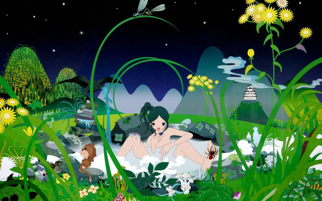 Woman bathtub wildflowers plants night free wallpaper for desktop - medium preview image