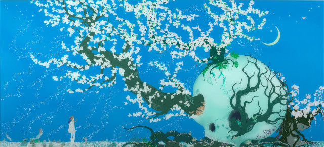 Tree white flowers man blue free wallpaper for desktop - medium preview image