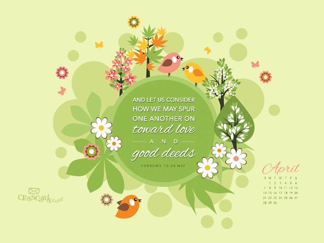 Green white calendar birds flowers free wallpaper for desktop - medium preview image