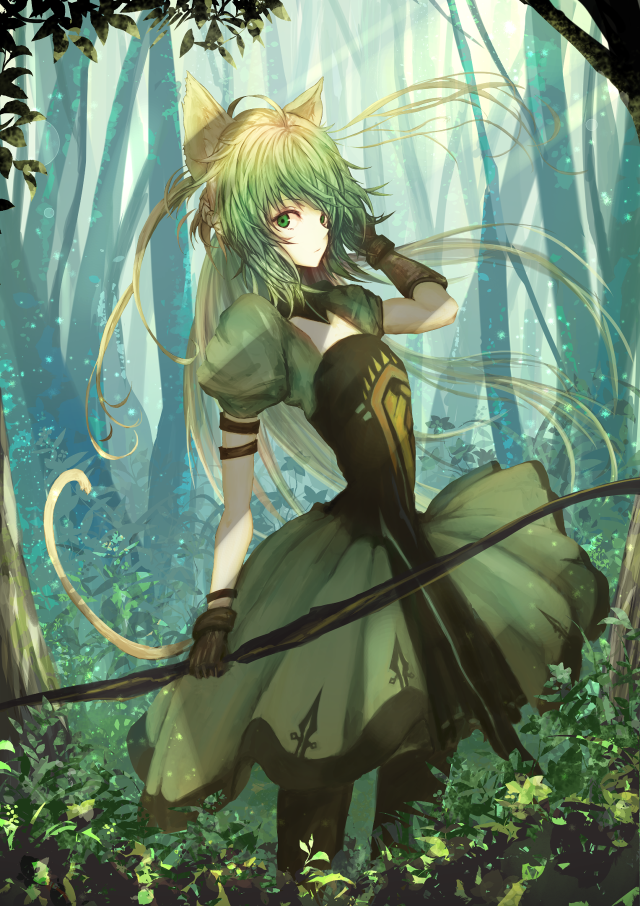 Woman green dress woods bow free wallpaper for mobile - medium preview image