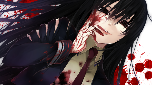 Woman long black hair blood free wallpaper for desktop - medium preview image