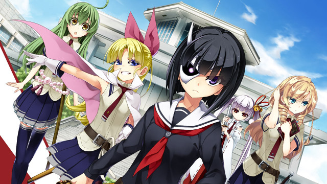 Anime girls building flag background free wallpaper for desktop - medium preview image