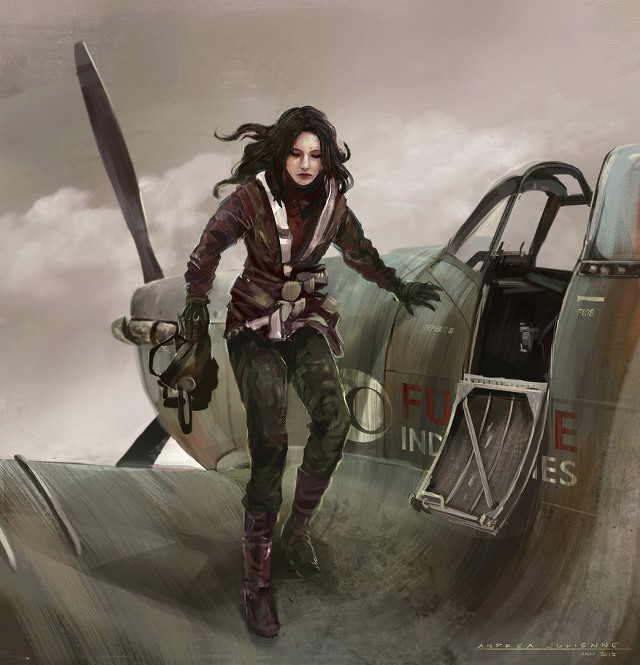Woman leather jacket walking plane free wallpaper for tablet - medium preview image