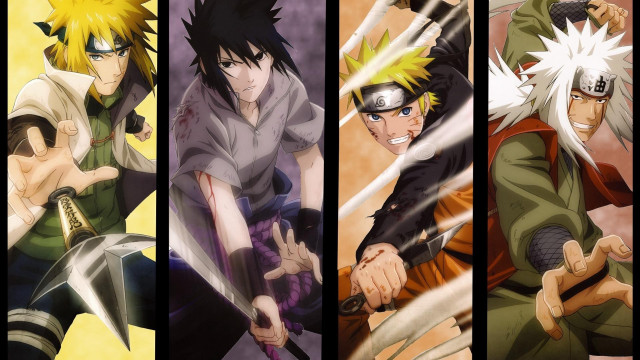 Anime characters swords group pointing free wallpaper for desktop - medium preview image