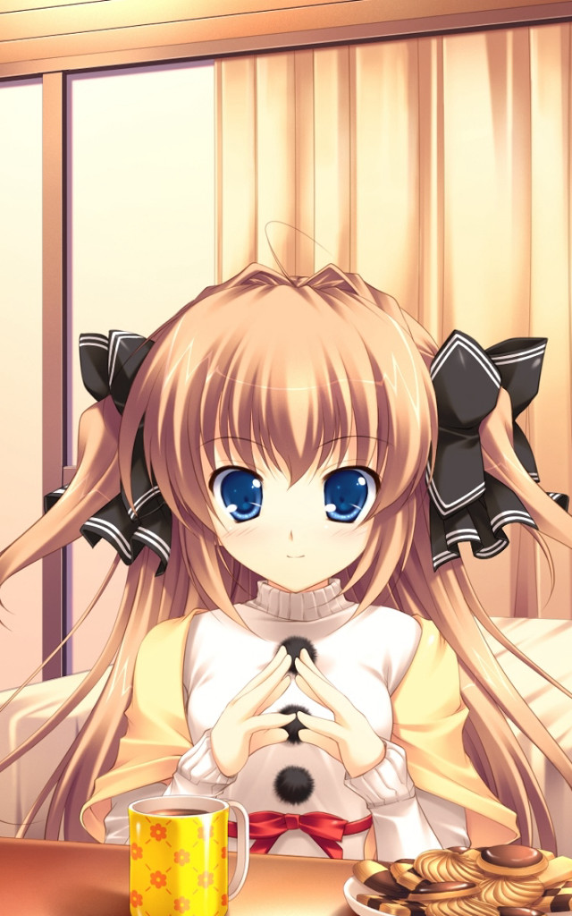 Alice girl coffee cookies blue free wallpaper for mobile - medium preview image