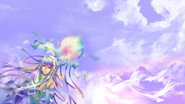 Anime girl long hair bird free wallpaper for desktop - medium preview image