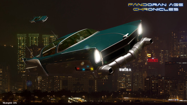Futuristic car flying city night free wallpaper for desktop - medium preview image