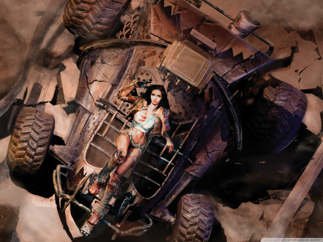 Woman bikini truck huge tires free wallpaper for desktop - medium preview image