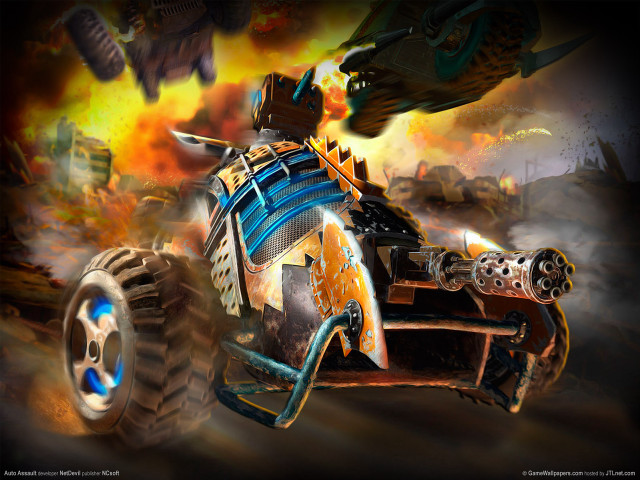 Cartoon car flying huge tire free wallpaper for desktop - medium preview image