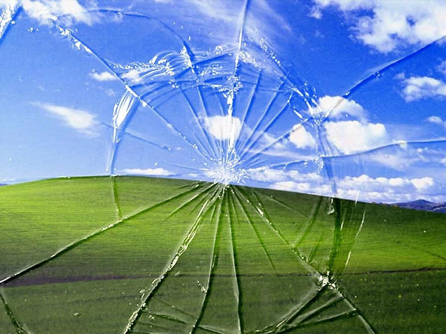 Cracked window green field blue #3 free wallpaper for desktop - medium preview image