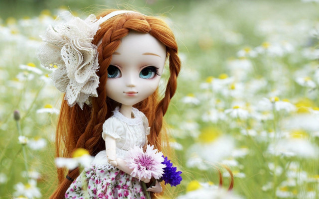 Doll redhair blueeyes daisies gothic free wallpaper for desktop - medium preview image