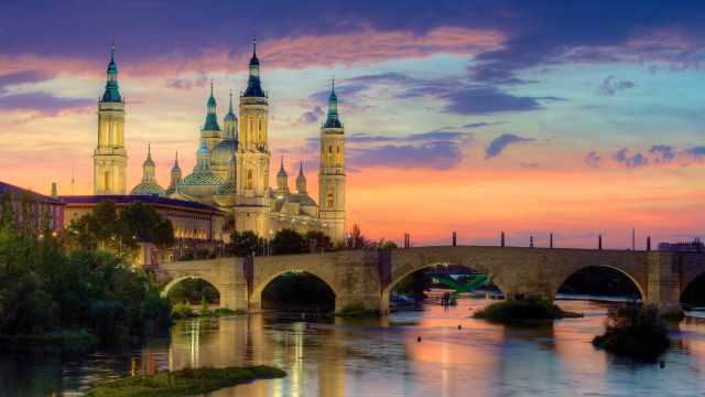 Bridge castle river sunset dawn free wallpaper for desktop - medium preview image