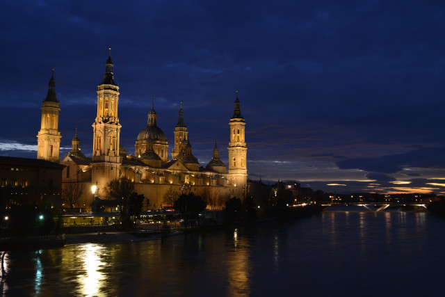 Large building towers night river free wallpaper for desktop - medium preview image