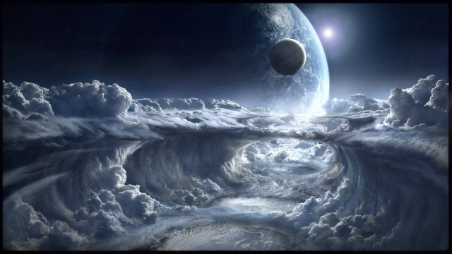 Planet sky moonlight clouds starry free wallpaper for desktop - medium preview image