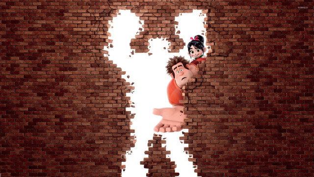 Man woman hole brick wall free wallpaper for desktop - medium preview image