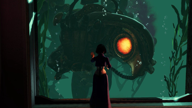 Woman window aquarium giant fish free wallpaper for desktop - medium preview image