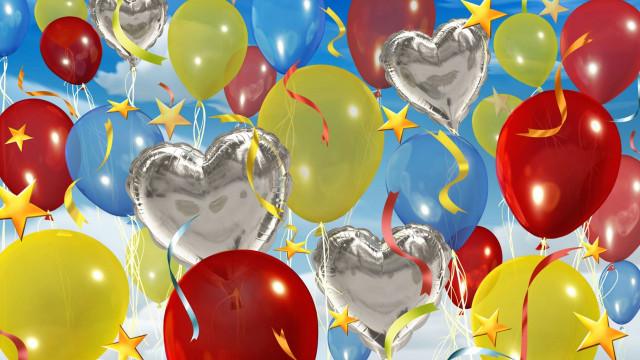 Balloons stars hearts floating blue free wallpaper for desktop - medium preview image