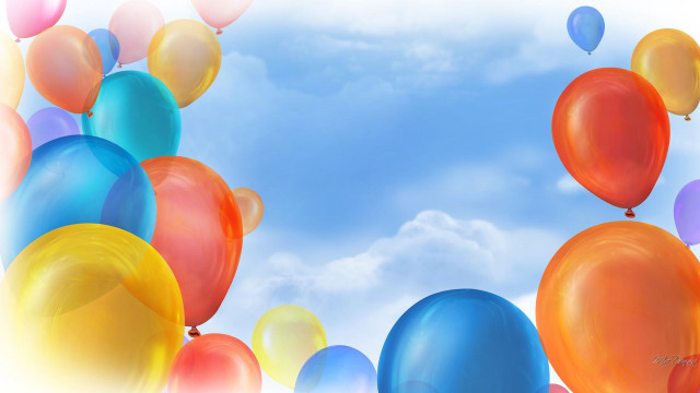 Balloons sky clouds naive art free wallpaper for desktop - medium preview image