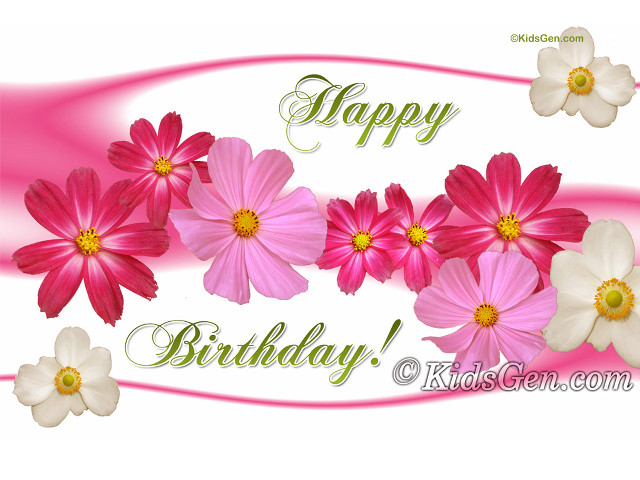 Birthday card pink flowers daisies free wallpaper for desktop - medium preview image