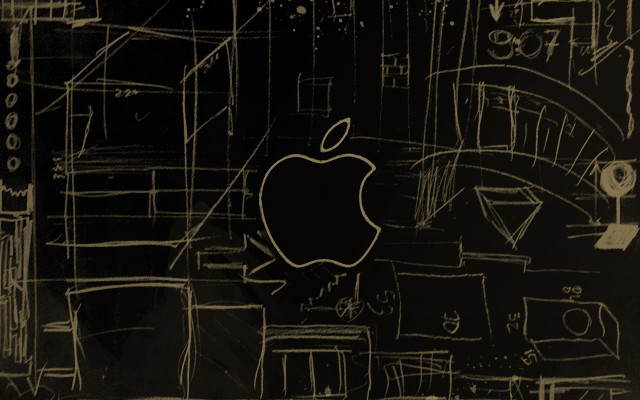 Apple blackboard cityscape outline drawing free wallpaper for desktop - medium preview image