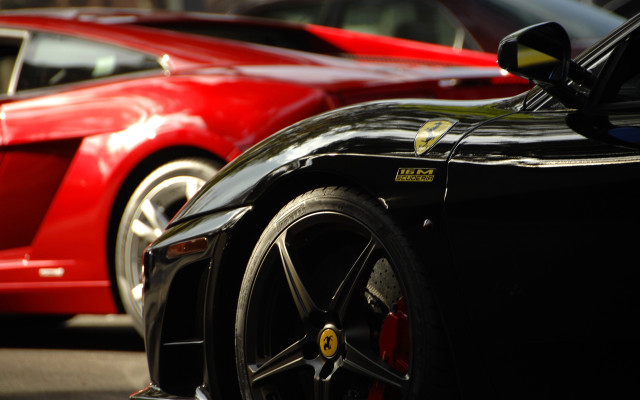 Red black sports cars parked free wallpaper for desktop - medium preview image