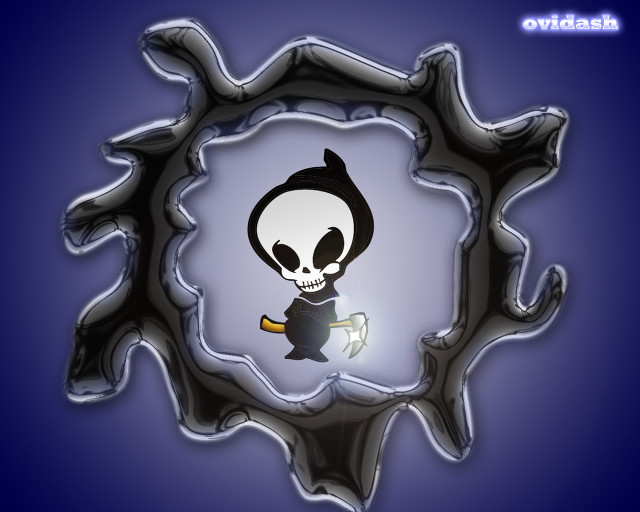 Skeleton knife hole blue background free wallpaper for desktop - medium preview image